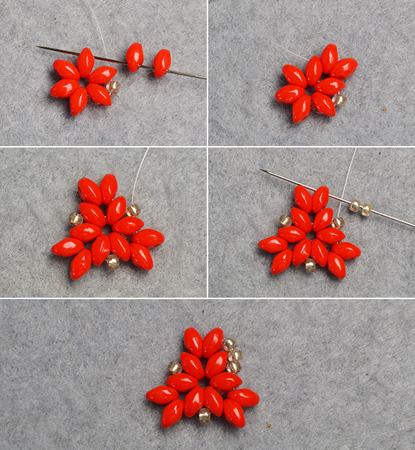 Pandahall Tutorial on How to DIY Red 2-Hole Seed Beads Earrings with Silver Seed Beads (3)