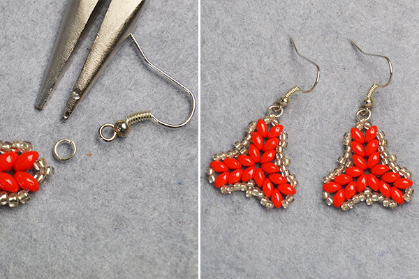 Pandahall Tutorial on How to DIY Red 2-Hole Seed Beads Earrings with Silver Seed Beads (7)